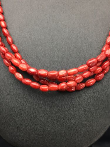 Navajo Red Bamboo Coral 4 Strand Necklace | Sterling Silver | 21" | Authentic Native American Handmade | 2875 - Masha USA