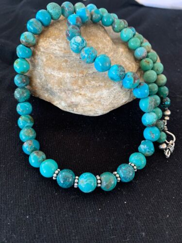 Navajo Blue Turquoise Graduated Necklace | Sterling Silver | Authentic Native American Handmade | 22" | 4826