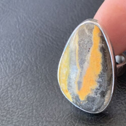 Navajo Bumble Bee Jasper Ring | Sterling Silver | Sz 8 Adjustable | Authentic Native American Handmade | 11544