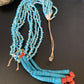 Native American Santo Domingo Blue Turquoise Coral Jacla Necklace | 5 Strand Nugget Bead | 34" | 13182
