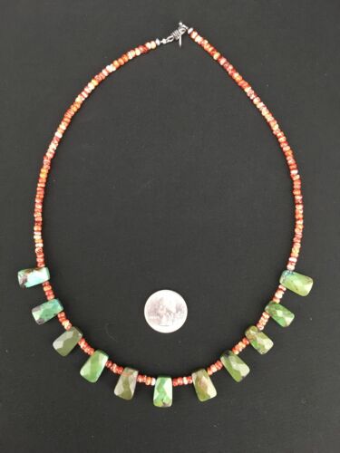 Spiny Oyster & Faceted Turquoise Navajo Sterling Silver Necklace | 20" | Teardrop | 4917 - Masha USA