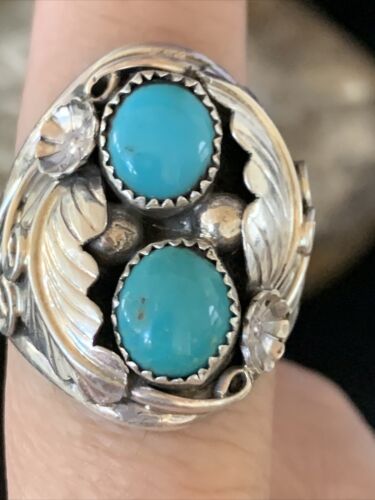 Navajo Kingman Turquoise Multi-Stone Ring | Authentic Native American Sterling Silver | Sz 10 | 14168