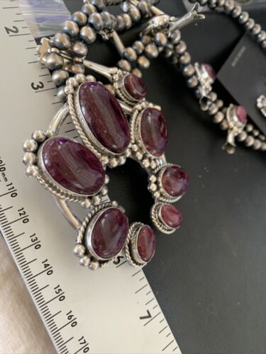Navajo Purple Spiny Squash Blossom Naja Pendant | Sterling Silver | Authentic Native American Handmade | 12182 - Masha USA