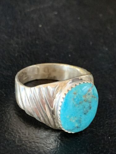 Navajo Blue Kingman Turquoise Ring | Sterling Silver | Sz 10 | Authentic Native American Handmade | 14154