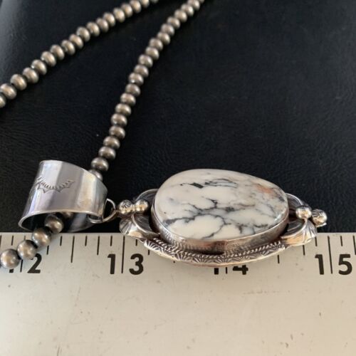 White Buffalo Turquoise Pendant Necklace | Sterling Silver | Navajo | Authentic Native American Handmade | 13991