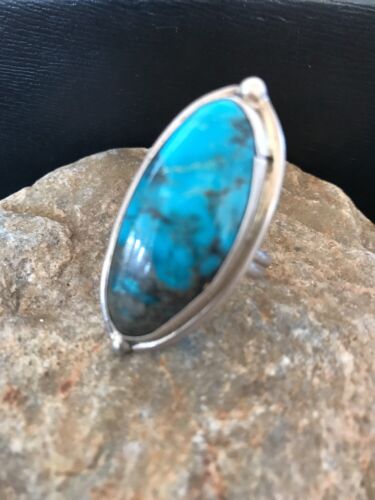 Navajo Blue Turquoise Ring | Sterling Silver | Adjustable | Authentic Native American Handmade | 10210
