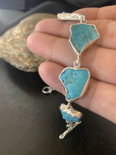 Navajo Blue Kingman Turquoise Rough Link Bracelet | Sterling Silver | 8" | 11652