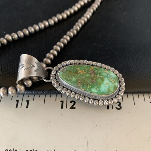 Men's Green Sonoran Gold Turquoise Pendant Necklace | Navajo Sterling Silver | Authentic Native American | 14006
