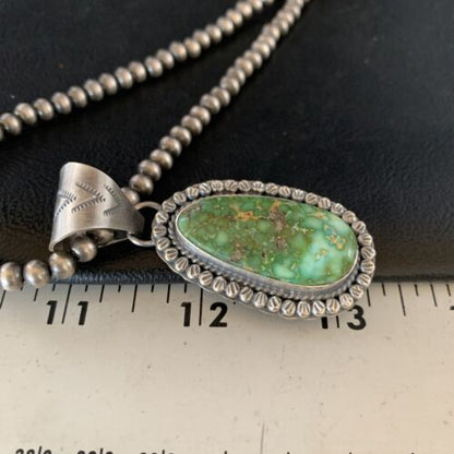 Men's Green Sonoran Gold Turquoise Pendant Necklace | Navajo Sterling Silver | Authentic Native American | 14006