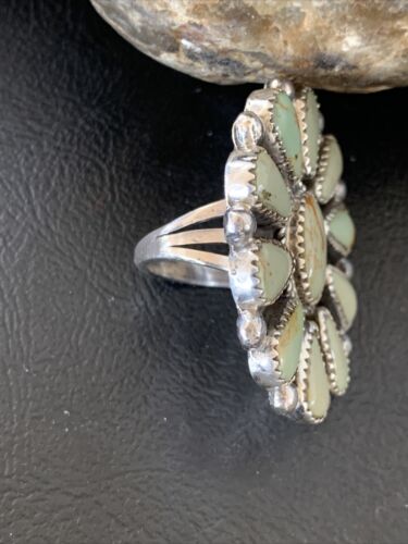 Navajo Green Turquoise Cluster Ring | Authentic Native American Sterling Silver | Multi-Stone | Sz 7.5 | 12191