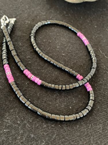 Native American Sugilite Heishi Onyx Necklace for Men | Sterling Silver | 19" | 8822