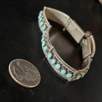 Native American Navajo Blue Turquoise Link Bracelet | Sterling Silver | 14650