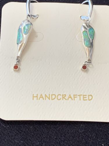 Native American Navajo Blue Opal Inlay Earrings | Sterling Silver | 2" | 1518