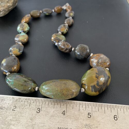 Navajo Graduated Sterling Silver Green Chunky Turquoise Necklace | Authentic Native American | 22" | 1855