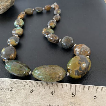 Navajo Graduated Sterling Silver Green Chunky Turquoise Necklace | Authentic Native American | 22" | 1855