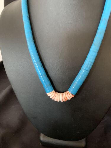 Southwestern Santo Domingo Spiny Oyster & Blue Turquoise Graduated Necklace | Authentic Native American | 18" | 12525