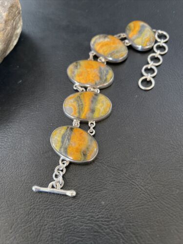 Navajo Bumblebee Jasper Link Bracelet | Sterling Silver | 7.5" | Authentic Native American Handmade | 10285