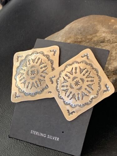 Navajo Sterling Silver Stamped Earrings | Authentic Native American Handmade | 1669