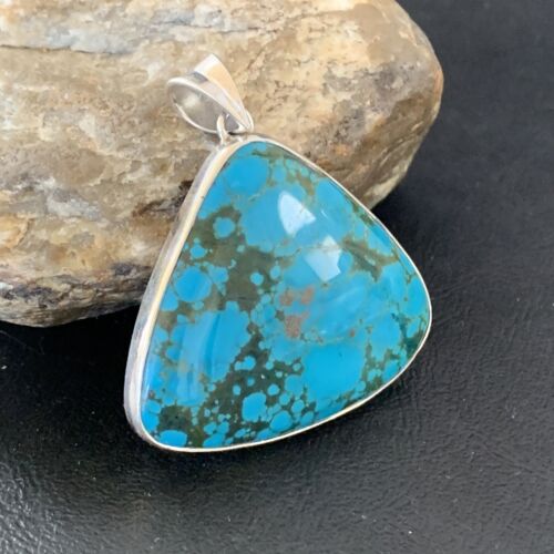 Navajo Men's Pendant | Sterling Silver Spiderweb Turquoise | 2" | Authentic Native American Handmade | 10750