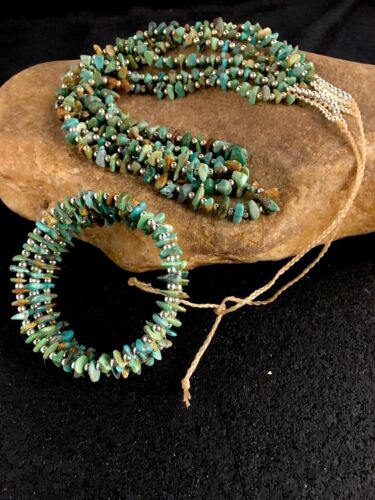 Native American Santo Domingo Turquoise Necklace & Bracelet Set | 3 Strand | 8762
