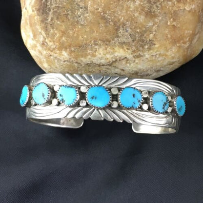 Navajo Blue Kingman Turquoise Cuff Bracelet | Sterling Silver | Authentic Native American Handmade | 1962