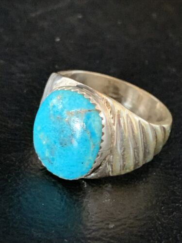 Navajo Blue Kingman Turquoise Ring | Sterling Silver | Sz 10 | Authentic Native American Handmade | 14154