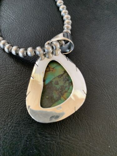 Men's Navajo Blue Spiderweb Turquoise Pendant Necklace | Sterling Silver | Authentic Native American Handmade | 10674