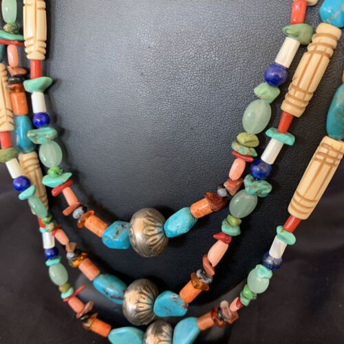 Native American Santo Domingo Turquoise Bead Necklace | Pearl Accents | 10377