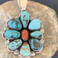 Navajo Cluster Coral Spiderweb Turquoise Pendant | Sterling Silver | Authentic Native American Handmade | 2228
