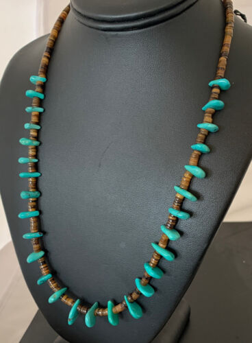 Navajo Blue Turquoise Bone Bead Necklace | Sterling Silver | 20" | Authentic Native American Handmade | 00301
