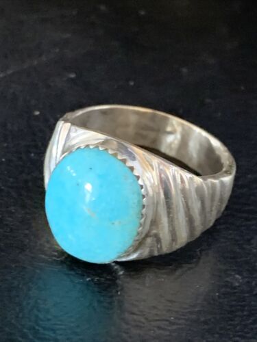 Navajo Blue Kingman Turquoise Ring | Sterling Silver | Sz 11 | Authentic Native American Handmade | 14148
