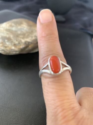 Native American Women's Navajo Red Coral Ring | Sterling Silver | Sz 9 | 10372