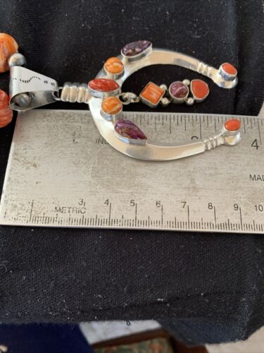 Navajo Pearls Necklace with Orange Spiny Oyster Naja Pendant | Sterling Silver | 01185