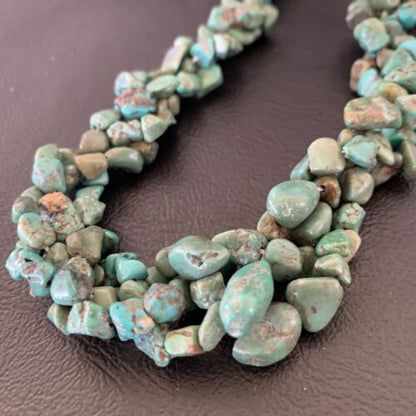 Navajo Green Turquoise Nugget Necklace | 3-Strand Braid | Sterling Silver Pearls | 20" | 11833