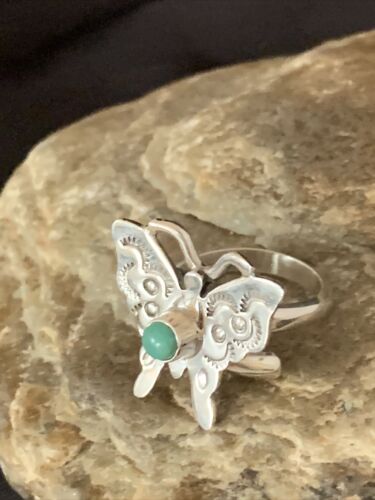 Navajo Blue Turquoise Butterfly Ring | Sterling Silver | Sz Adj 7 | Authentic Native American Handmade | 10676