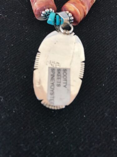 Navajo Sterling Silver Turquoise Spiny Oyster Bead Necklace Pendant | Southwestern Native American