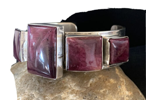 Navajo Purple Spiny Oyster Row Cuff Bracelet | Sterling Silver | Authentic Native American Handmade | 1407