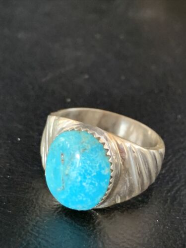 Navajo Blue Kingman Turquoise Ring | Sterling Silver | Sz 11 | Authentic Native American Handmade | 14146