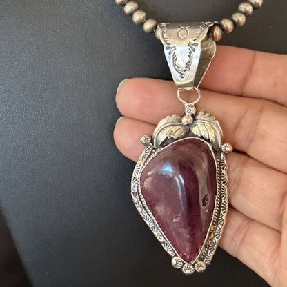Navajo Purple Spiny Oyster Necklace Pendant for Women | Sterling Silver | Authentic Native American Handmade | 14661