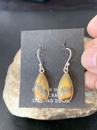 Native American Navajo Bumblebee Jasper Earrings Set | Sterling Silver | Authentic Handmade | 1562