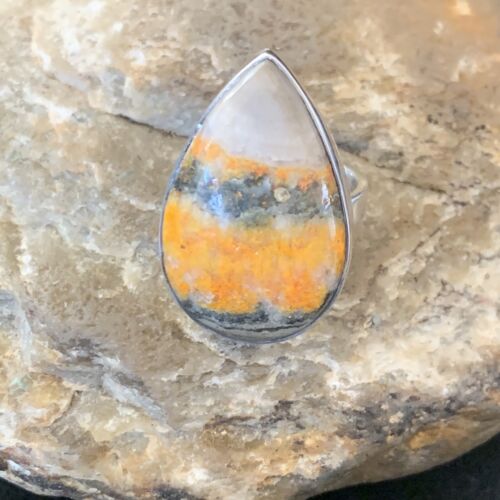Navajo Yellow Bumble Bee Jasper Ring | Sterling Silver | Sz 8 | 11546