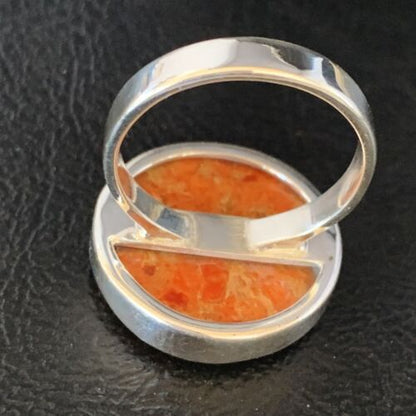 Native American Women's Apple Coral Sponge Ring | Sterling Silver | Sz 8 | 14046