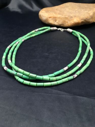 Navajo Green Turquoise & Howlite 3 Strand Necklace | Sterling Silver | Authentic Native American Handmade | 4163