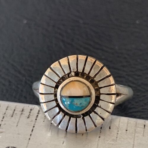 Native American Women's Navajo Blue Lapis Pink Coral Inlay Ring | Sz 6.5 | 11202