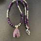 Navajo Pearls Necklace with Purple Sugilite and Onyx Pendant | Sterling Silver | 13394
