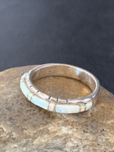 Navajo White Opal Inlay Ring | Sterling Silver | Sz 12.5 | Authentic Native American Handmade | 10616