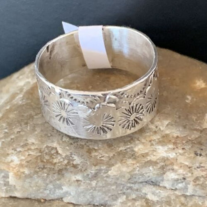 Native American Men's Wide Band Ring | Navajo Stamped Sterling Silver | Sz 11.5 | 10968 - Masha USA