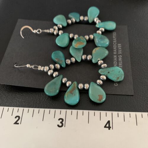 Navajo Green Cluster Turquoise Bead Earrings | Sterling Silver | Authentic Native American Handmade | 13326