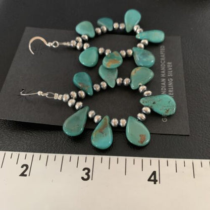 Navajo Green Cluster Turquoise Bead Earrings | Sterling Silver | Authentic Native American Handmade | 13326