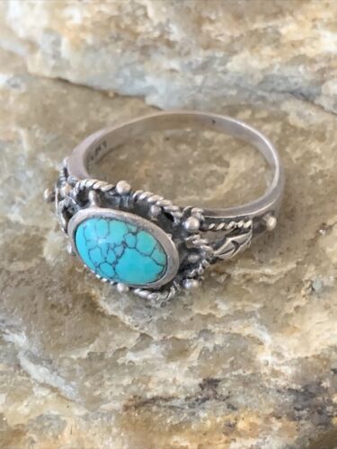 Southwestern Old Pawn Navajo Blue Turquoise Ring | Sterling Silver | Sz 8 | 10778